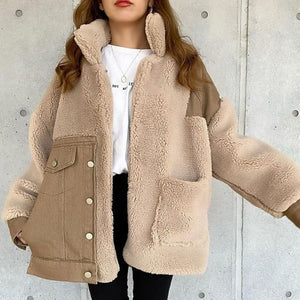 Winter Jacket Warm Coats Women Autumn Fashion Patchwork Buttons Pocket Office Lady Casual Outwear Japan Lazy Female Overcoat New