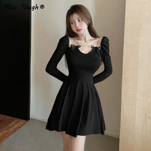 Winter Kawaii Knitted Dress Women Solid Y2K Sexy Bodycon Party Mini Dress Female  Korean Fashion Chic Cute Sweater Dress 2021