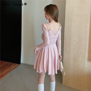 Winter Kawaii Knitted Dress Women Solid Y2K Sexy Bodycon Party Mini Dress Female  Korean Fashion Chic Cute Sweater Dress 2021