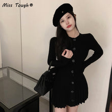 Load image into Gallery viewer, Winter Kawaii Knitted Sweater Dress Women Korean Fashion Sweet Party Mini Dress Female Sexy Solid Pleated Designer Dress 2021