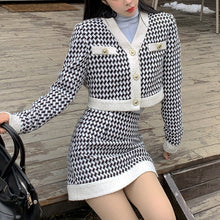 Load image into Gallery viewer, Winter KawaiiTwo Piece Set Women Plaid Patchwork Vintage Party Mini Skirt Suit Female Korean Fashion Designer Skirts Set 2021