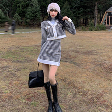 Load image into Gallery viewer, Winter KawaiiTwo Piece Set Women Plaid Patchwork Vintage Party Mini Skirt Suit Female Korean Fashion Designer Skirts Set 2021