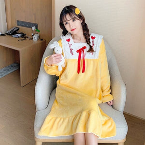 Winter Long Sleeve Thick Warm Flannel Nightgowns for Women Coral Velvet Loose Long Dress Sleepwear Night Dress Nightdress Nighty