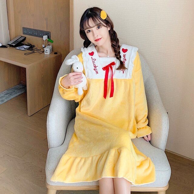 Winter Long Sleeve Thick Warm Flannel Nightgowns for Women Coral Velvet Loose Long Dress Sleepwear Night Dress Nightdress Nighty