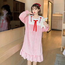 Load image into Gallery viewer, Winter Long Sleeve Thick Warm Flannel Nightgowns for Women Coral Velvet Loose Long Dress Sleepwear Night Dress Nightdress Nighty
