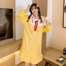 Load image into Gallery viewer, Winter Long Sleeve Thick Warm Flannel Nightgowns for Women Coral Velvet Loose Long Dress Sleepwear Night Dress Nightdress Nighty