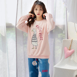 Winter Long Sleeve Thick Warm Flannel Pajama Sets Women Korean Print Coral Velvet Sleepwear Pyjama Pijama Mujer Homewear Clothes