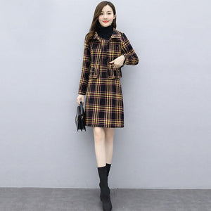 Winter Mother Fashion Temperament Woolen Two-Piece Sets Short Coat + Vest Dress Party Warm Women Suits Plus Size M-4XL