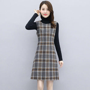 Winter Mother Fashion Temperament Woolen Two-Piece Sets Short Coat + Vest Dress Party Warm Women Suits Plus Size M-4XL