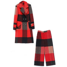 Load image into Gallery viewer, Winter New Fashion Suits Loose Large Size Woolen PlaidJacket + Wide Leg Pants Female Two-Piece Sets M-4XL
