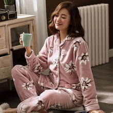 Load image into Gallery viewer, Winter Pajamas Set Women Thick Flannel Flower Print Sexy Pyjama Female Room Home Sleepwear Long Pant 2Piece/Set Clothes