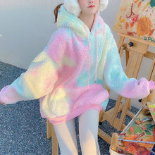 Load image into Gallery viewer, Winter Rainbow Kawaii Fur Hoodies Women Warm Sweet Oversized Hoodie Female Harajuku High Street Korean Sweatshirt Women 2020 New