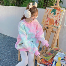 Load image into Gallery viewer, Winter Rainbow Kawaii Fur Hoodies Women Warm Sweet Oversized Hoodie Female Harajuku High Street Korean Sweatshirt Women 2020 New