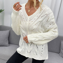 Load image into Gallery viewer, Winter Spring Women Fashion Long Sleeve Casual Loose Lazy Style Outerwear Hollow Out Solid Color V Neck Knitted Pullover Sweater