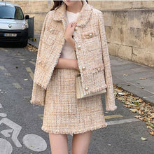 Load image into Gallery viewer, Winter Suits Female Temperament Pink Tweed Jacket + Slim Skirt 2-Piece Sets Single Breasted Cute Women