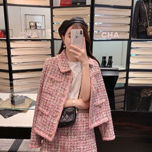 Load image into Gallery viewer, Winter Suits Female Temperament Pink Tweed Jacket + Slim Skirt 2-Piece Sets Single Breasted Cute Women