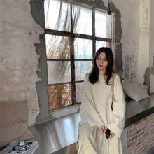 Load image into Gallery viewer, Winter Sweater Women New Triped Sweater Korean Version of Solid Color Split Loose Pullover Long Sleeved Wild Slim Mid Length