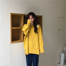 Load image into Gallery viewer, Winter Sweater Women New Triped Sweater Korean Version of Solid Color Split Loose Pullover Long Sleeved Wild Slim Mid Length