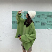 Load image into Gallery viewer, Winter Sweater Women New Triped Sweater Korean Version of Solid Color Split Loose Pullover Long Sleeved Wild Slim Mid Length