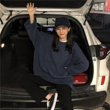 Load image into Gallery viewer, Winter Sweater Women New Triped Sweater Korean Version of Solid Color Split Loose Pullover Long Sleeved Wild Slim Mid Length