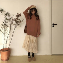 Load image into Gallery viewer, Winter Sweater Women New Triped Sweater Korean Version of Solid Color Split Loose Pullover Long Sleeved Wild Slim Mid Length