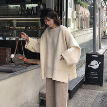 Load image into Gallery viewer, Winter Sweater Women New Triped Sweater Korean Version of Solid Color Split Loose Pullover Long Sleeved Wild Slim Mid Length