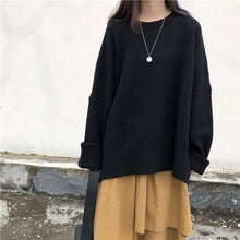 Load image into Gallery viewer, Winter Sweater Women New Triped Sweater Korean Version of Solid Color Split Loose Pullover Long Sleeved Wild Slim Mid Length