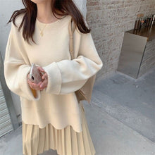 Load image into Gallery viewer, Winter Sweater Women New Triped Sweater Korean Version of Solid Color Split Loose Pullover Long Sleeved Wild Slim Mid Length