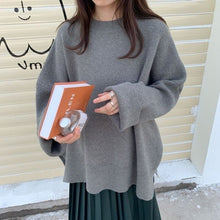 Load image into Gallery viewer, Winter Sweater Women New Triped Sweater Korean Version of Solid Color Split Loose Pullover Long Sleeved Wild Slim Mid Length