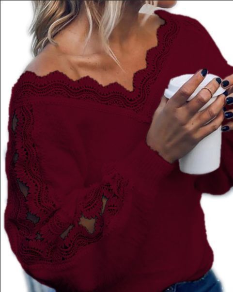 Winter V-neck Womens knitted Sweaters Hollow Jumper Loose White Pullover Female Sweater Blouse Sexy Women Clothing