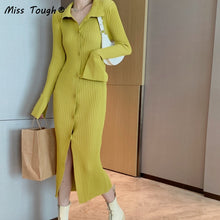 Load image into Gallery viewer, Winter Vintage Knitted Sweater Dress Women Solid Elegant Bodycon Party Midi Dress Female Korean Slim Split One Piece Dress 2021