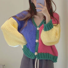 Load image into Gallery viewer, Winter Warm Knitted Sweater Cardigan Women Y2K Colourful Patchwork Sweater Coat Female Korean Fashion Oversized Cardigan 2021
