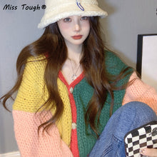 Load image into Gallery viewer, Winter Warm Knitted Sweater Cardigan Women Y2K Colourful Patchwork Sweater Coat Female Korean Fashion Oversized Cardigan 2021