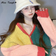 Load image into Gallery viewer, Winter Warm Knitted Sweater Cardigan Women Y2K Colourful Patchwork Sweater Coat Female Korean Fashion Oversized Cardigan 2021