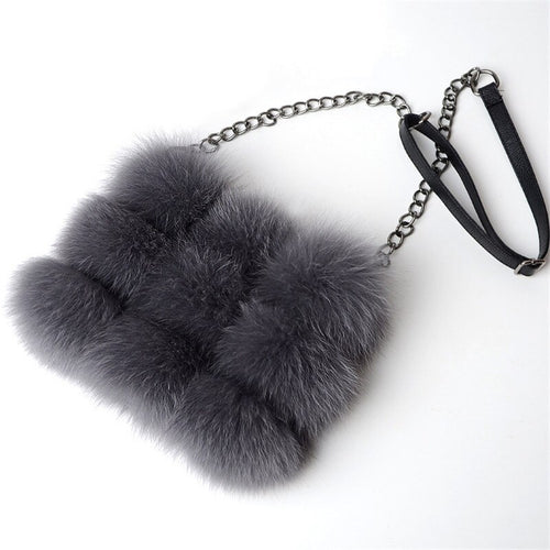 Winter Woman Bag Genuine Fox Fur Leather Handbags Women's Leather Shoulder Crossbody Bags High Quality Women Totes Messenger Bag