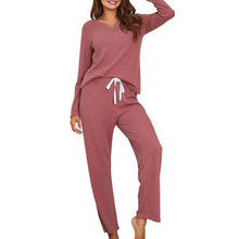 Load image into Gallery viewer, Winter Women Pajamas Set Fashion Sexy V-Neck Long Sleeve Pullover T-shirt with Long Pants Solid Loungewear Sleepwear Home Wear