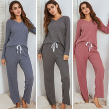 Load image into Gallery viewer, Winter Women Pajamas Set Fashion Sexy V-Neck Long Sleeve Pullover T-shirt with Long Pants Solid Loungewear Sleepwear Home Wear