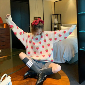 Winter Women Printing Pullovers Knitted Sweaters Loose Oversized Ladies Korean Casual Sueter Round Neck Long Sleeve Mujer Female