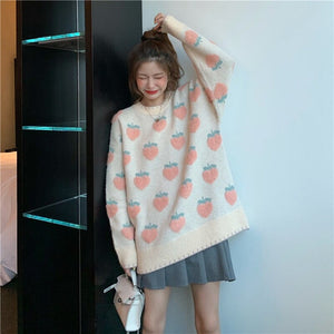 Winter Women Printing Pullovers Knitted Sweaters Loose Oversized Ladies Korean Casual Sueter Round Neck Long Sleeve Mujer Female