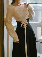 Load image into Gallery viewer, Winter Women Two Piece Set Vintage White Long Sleeve Pullover Sweater &amp; Black Bandage Maxi Skirt Suit Elegant Lady Outfits