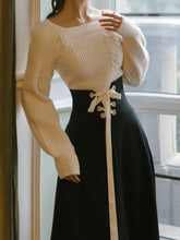 Load image into Gallery viewer, Winter Women Two Piece Set Vintage White Long Sleeve Pullover Sweater &amp; Black Bandage Maxi Skirt Suit Elegant Lady Outfits