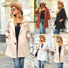 Load image into Gallery viewer, Winter Women&#39;s Coat 2020 Fashion Solid Color Turn-Down Collar Three Quarter Sleeve Button Pocket Casual Long Outwear