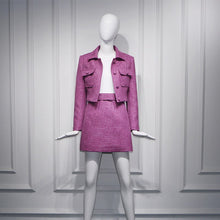 Load image into Gallery viewer, Winter Women&#39;s Two-Piece Sets Woven Jacquard Lavender Purple Tweed Short Jacket + Skirt Girl Suits