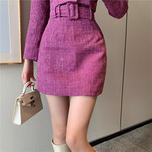 Load image into Gallery viewer, Winter Women&#39;s Two-Piece Sets Woven Jacquard Lavender Purple Tweed Short Jacket + Skirt Girl Suits