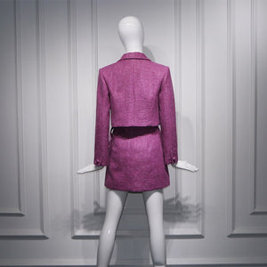 Winter Women's Two-Piece Sets Woven Jacquard Lavender Purple Tweed Short Jacket + Skirt Girl Suits