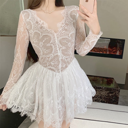 Winter Y2K Sexy Fairy Dress Women Lace Patchwork Vintage Party Mini Dress Female Korean Fashion Designer Chic Kawaii Dress 2021