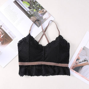 Wireless Crop Tops for Women Padded Underwear Spaghetti Strap Tank Top Sexy Lingerie Sweet Femme Camis Hot Erotic Embroidery Bra