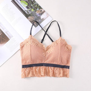 Wireless Crop Tops for Women Padded Underwear Spaghetti Strap Tank Top Sexy Lingerie Sweet Femme Camis Hot Erotic Embroidery Bra