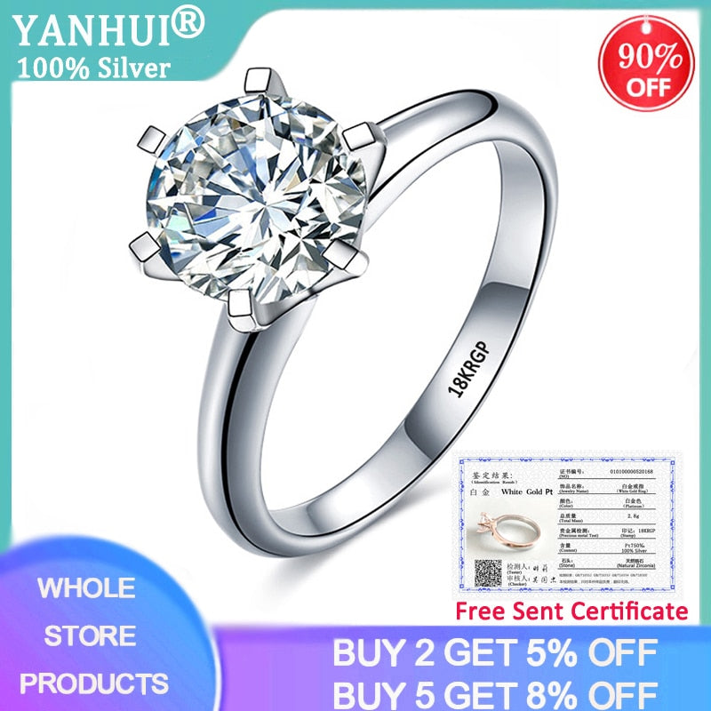With Certificate Luxury Solitaire 2.0ct Zirconia Diamond Wedding Ring Original 18K White Gold Pt Silver 925 Ring Women Gift R168