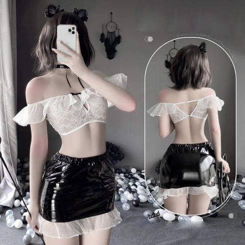 Woman Erotic Latex Leather Uniform Teacher Secretary Cosplay for Role Play Sexy Lingerie Costume Nightwear Dress